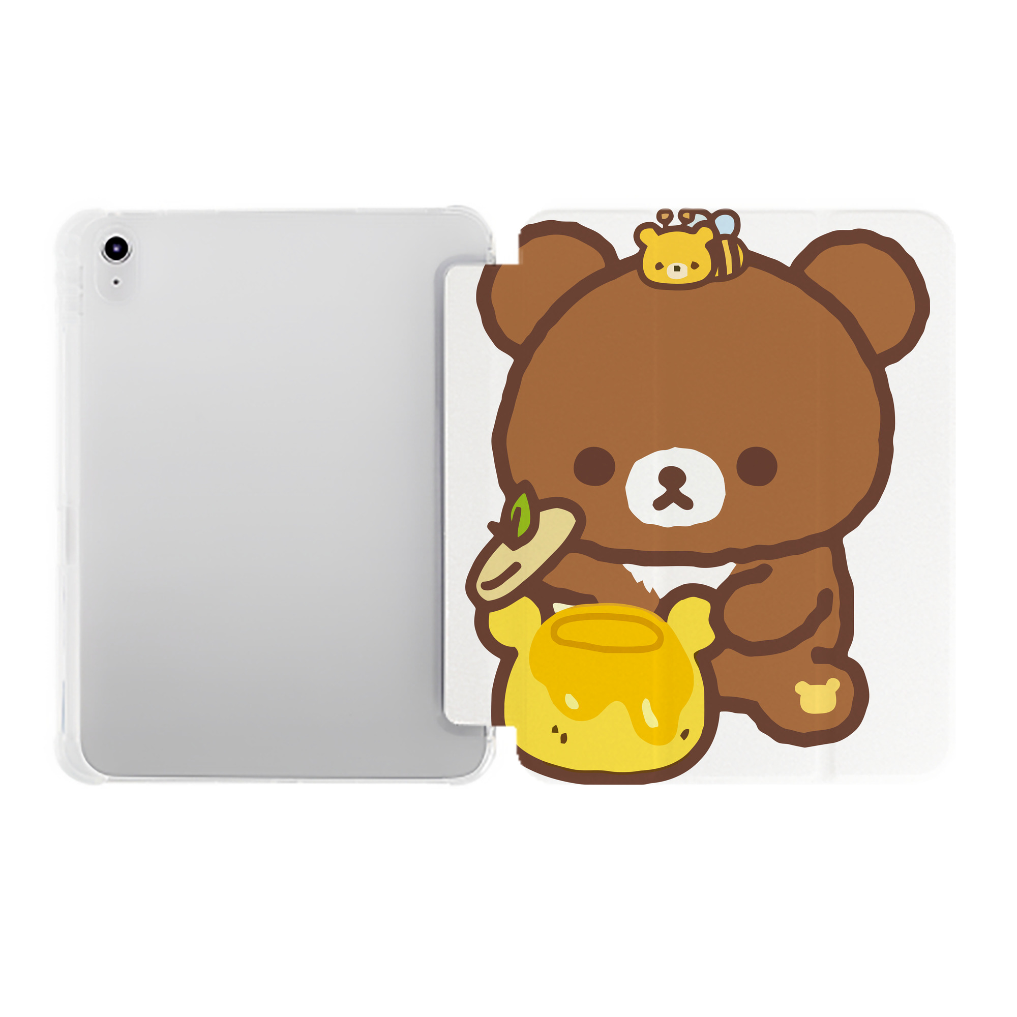 （画像用） リラックマ リラックマ キイロイトリ Rilakkuma Korilakkuma Kiiroitori IPad ケース ペン収納付き 三つ折りスタンド PUレザー×シリコン 対応機種9.5/10.5/10.9インチ